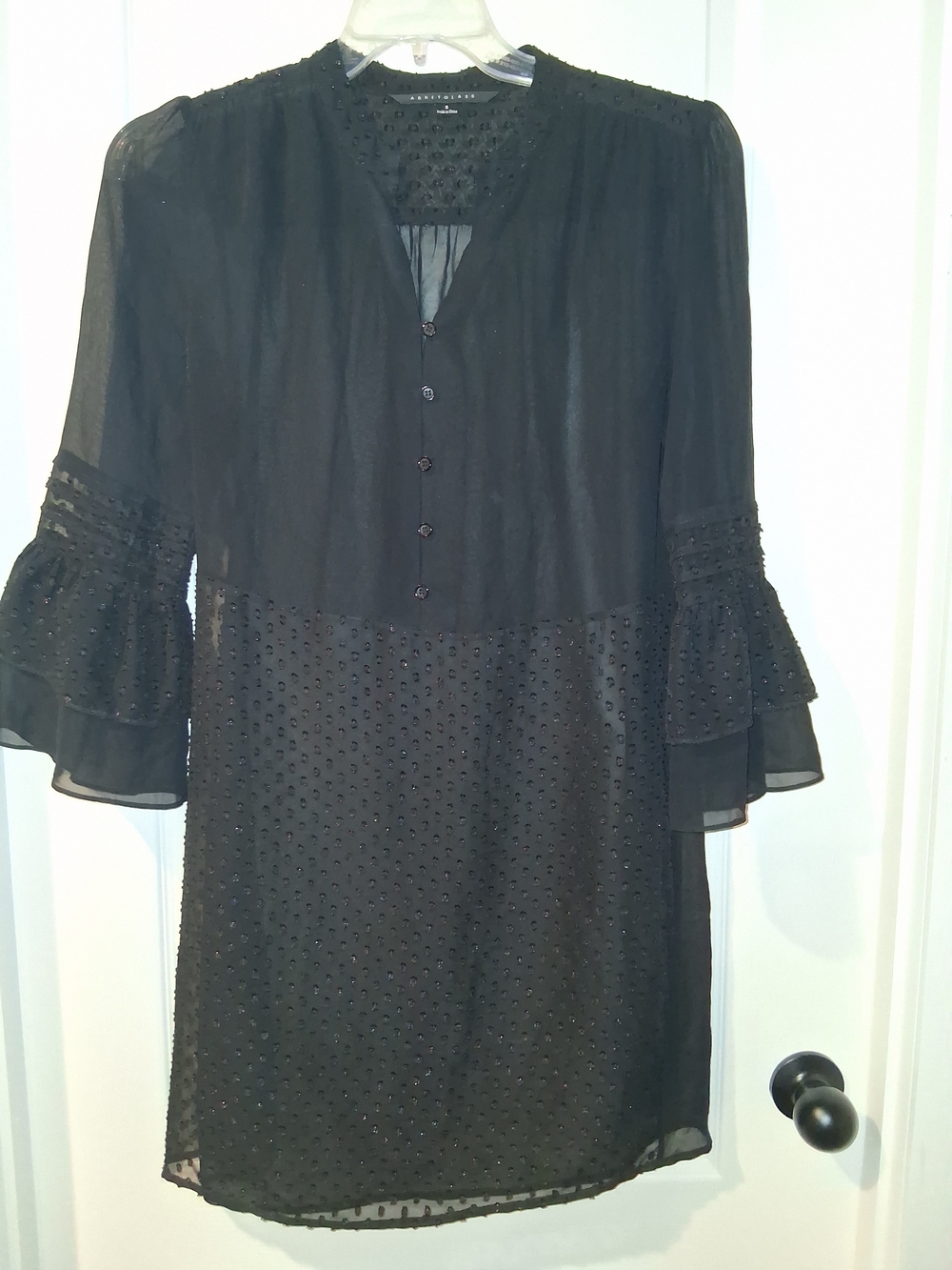 Black Swiss Dot Tiered-Sleeve Dress